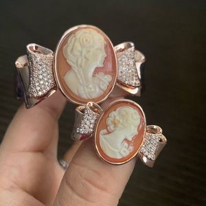 Amedeo Nyc rosetone Cameo bangle and ring set